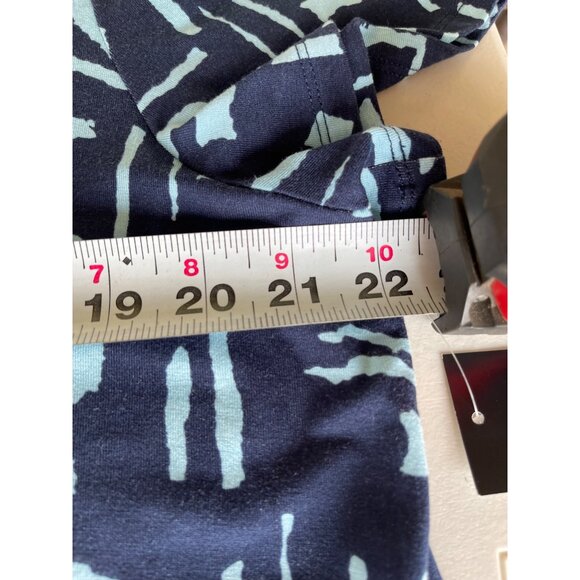 JM Collection Navy & Aqua Geometric Print Top With Sheer Ruffle Hem V-Neck - Picture 5 of 8